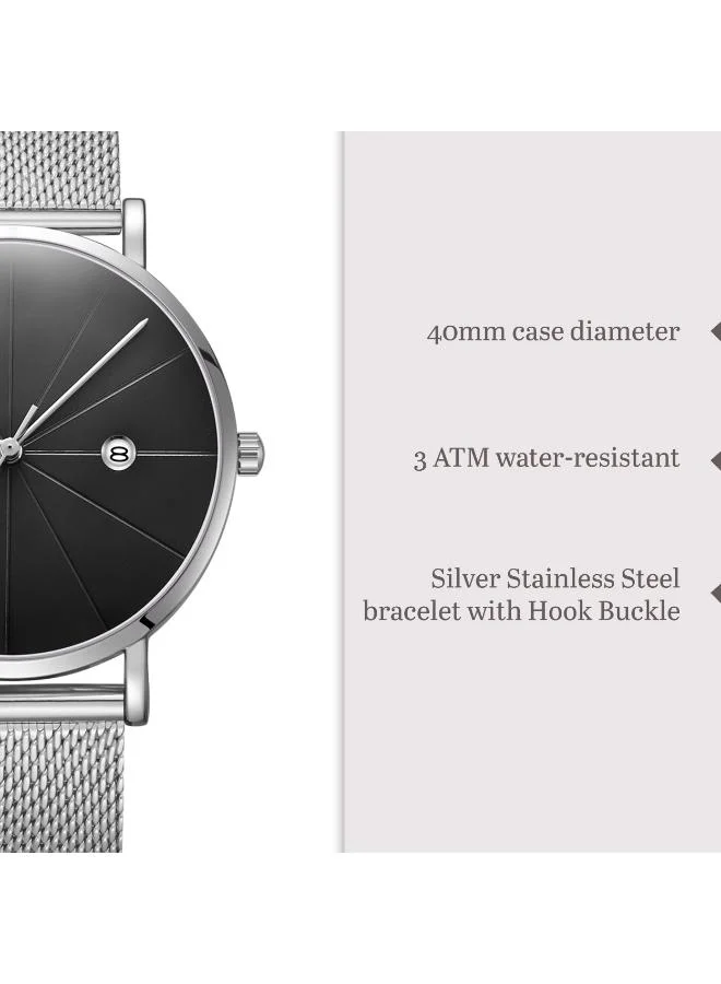 Kenneth Scott Black Men's Stainless Steel Analog Watch K22013-SMSB - 40 mm for Men | Best Price UAE