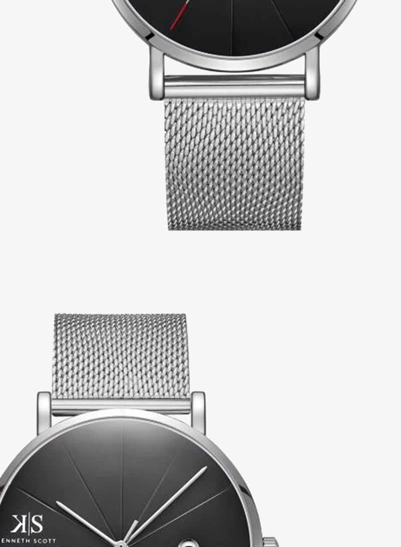 Kenneth Scott Black Men's Stainless Steel Analog Watch K22013-SMSB - 40 mm for Men | Best Price UAE