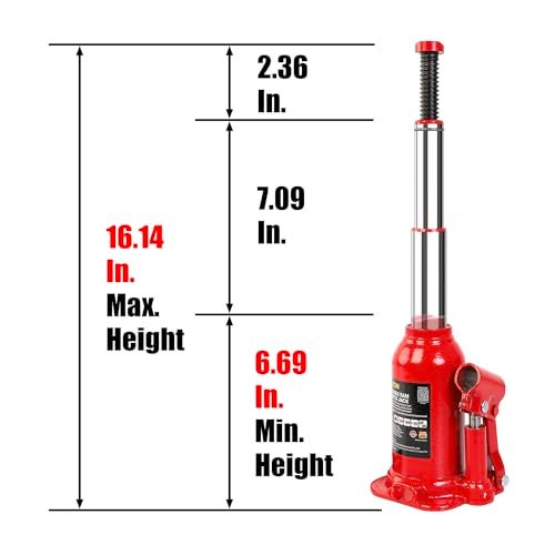 Big RED 4 Ton 8000 LBs Torin Double Ram Welded Bottle Jack for Car Auto Repair and House Lift ATH80402XR - Image 3