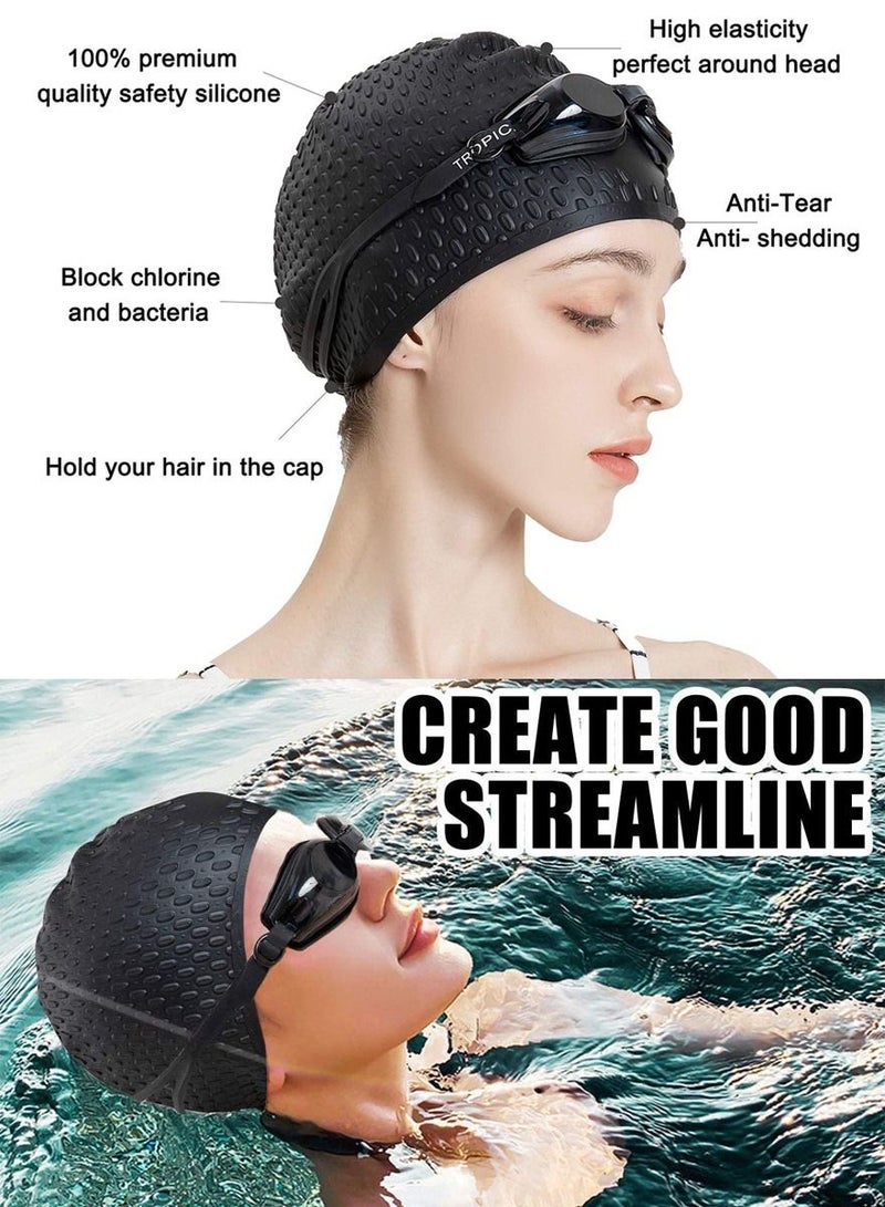 ISHWAZ Pack Of 2 Silicone Swim Cap, 3D Ergonomic Beautiful Design for Men, Girls, Ideal for Curly Short Medium Long Hair, Protects Hair from Chlorine, Bacteria, Sand in the Water, Odorless And Comfortable  - Image 3