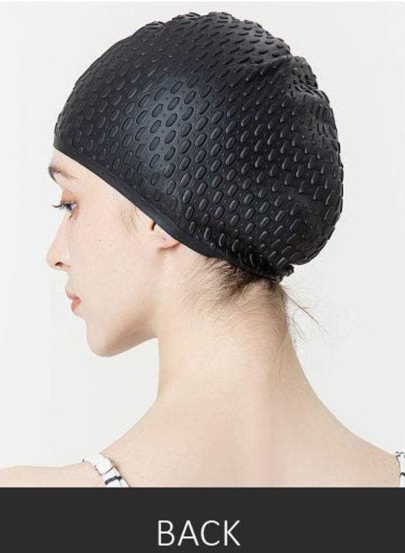 ISHWAZ Pack Of 2 Silicone Swim Cap, 3D Ergonomic Beautiful Design for Men, Girls, Ideal for Curly Short Medium Long Hair, Protects Hair from Chlorine, Bacteria, Sand in the Water, Odorless And Comfortable  - Image 5