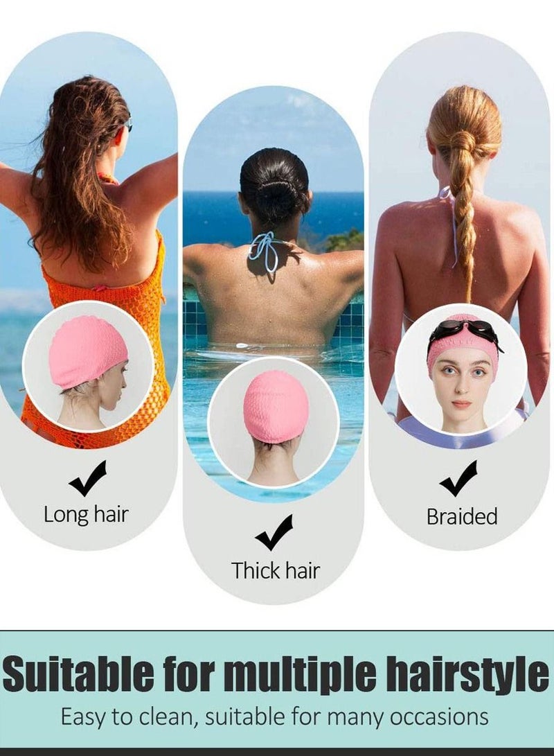 ISHWAZ Pack Of 2 Silicone Swim Cap, 3D Ergonomic Beautiful Design for Men, Girls, Ideal for Curly Short Medium Long Hair, Protects Hair from Chlorine, Bacteria, Sand in the Water, Odorless And Comfortable  - Image 2