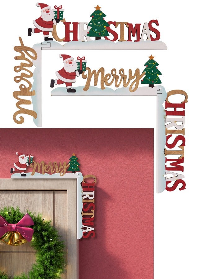 VUCATIN قطعتان من زينة عيد الميلاد، إطار باب خشبي، ديكورات جدارية، زينة جدارية لخزانة المنزل، إطار باب عيد الميلاد - Image 1