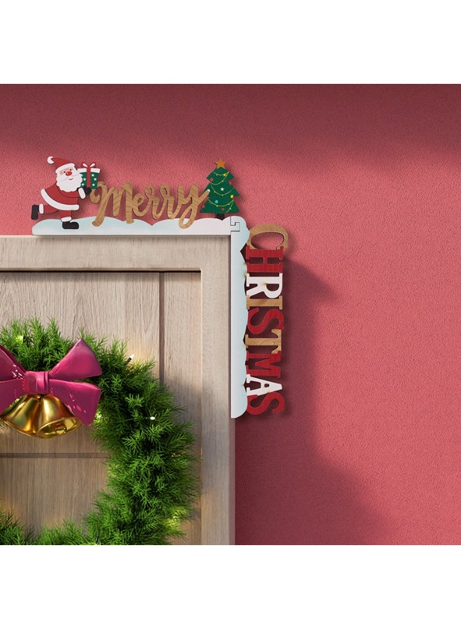 VUCATIN قطعتان من زينة عيد الميلاد، إطار باب خشبي، ديكورات جدارية، زينة جدارية لخزانة المنزل، إطار باب عيد الميلاد - Image 2