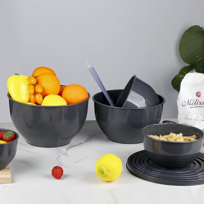 Greentainer 5Piece Plastic Mixing Bowls with Lids Set for Kitchen Nesting Bowls for Mixing Baking Prepping Cooking and Serving Food Grey Mixing Bowls Dishwasher Microwave Safe - Image 3