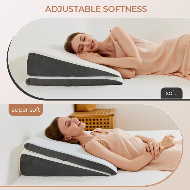 Vekkia 2PCS Wedge Pillow for Sleep Apnea,Wedge Pillow for Acid Reflux,Independent Memory Foam for Sleeping,Back Pain,Gerd,Heartburn,Snoring,Triangle Elevated Pillow for After Surgery/Leg/Neck - Image 3