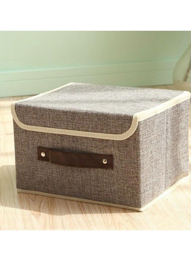 GGEROU 2Pcs Organizer Box Storage,Cotton Fabric Foldable Storage Bin,Storage Basket with Lid,Clothes Container Blanket,for Books Toys DVDs Art and Craft Storage,Grey 38x25x25cm  - Image 2