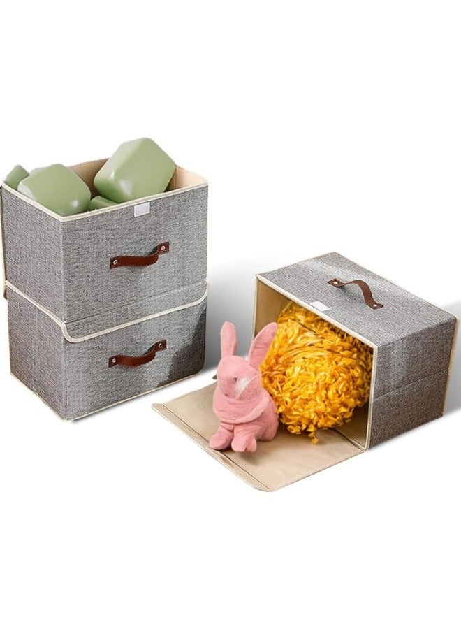 GGEROU 2Pcs Organizer Box Storage,Cotton Fabric Foldable Storage Bin,Storage Basket with Lid,Clothes Container Blanket,for Books Toys DVDs Art and Craft Storage,Grey 38x25x25cm  - Image 3