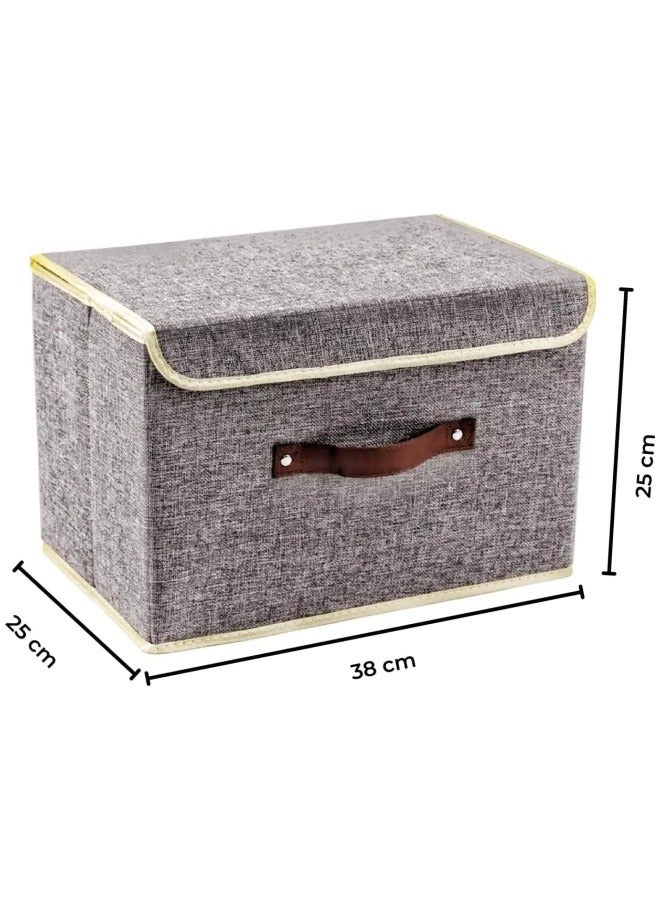 GGEROU 2Pcs Organizer Box Storage,Cotton Fabric Foldable Storage Bin,Storage Basket with Lid,Clothes Container Blanket,for Books Toys DVDs Art and Craft Storage,Grey 38x25x25cm  - Image 4