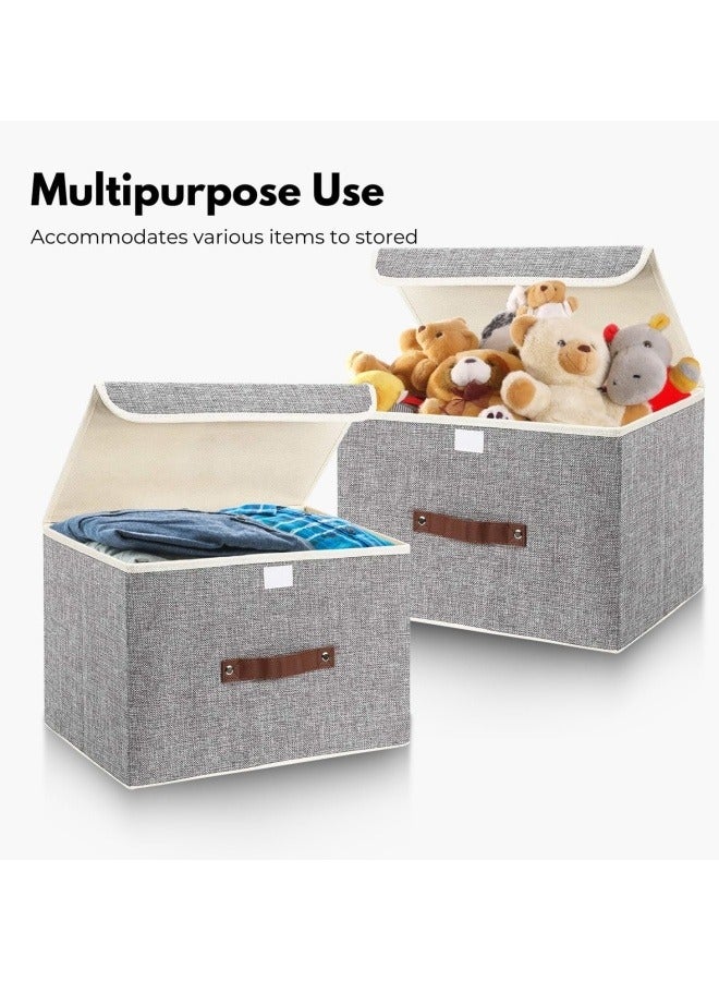 GGEROU 2Pcs Organizer Box Storage,Cotton Fabric Foldable Storage Bin,Storage Basket with Lid,Clothes Container Blanket,for Books Toys DVDs Art and Craft Storage,Grey 38x25x25cm  - Image 5