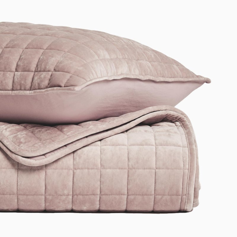 RECYCO Luxury Velvet Quilt Twin/Twin XL Size Bedding Set, Ultra Soft Velvet Comforter Set, Lightweight Quilted Channel Box Stitch Oversized Bedspread Coverlet for All Season, with 1 Sham, Rose Pink - Image 5