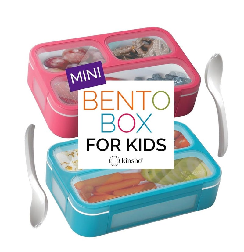 kinsho Snack Container - Small Bento Lunch Box for Kids Girls Boys Toddlers | MINI Leak-proof Boxes, Baby Bentobox for Daycare, Portion Containers, BPA-Free Pink and Blue Set of 2 - Image 1