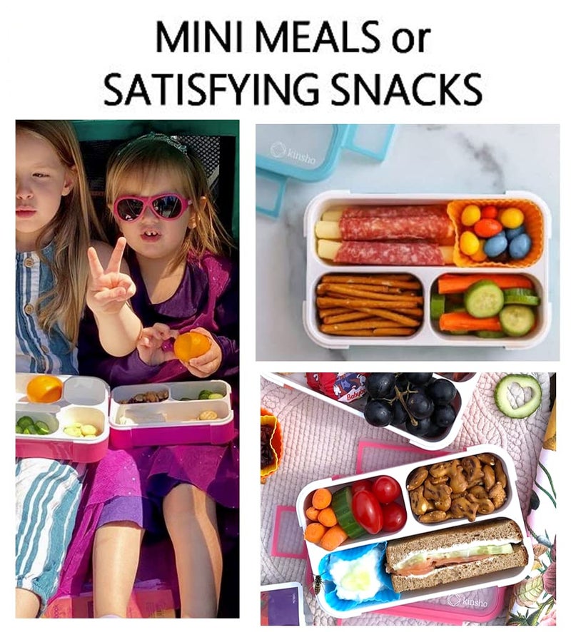 kinsho Snack Container - Small Bento Lunch Box for Kids Girls Boys Toddlers | MINI Leak-proof Boxes, Baby Bentobox for Daycare, Portion Containers, BPA-Free Pink and Blue Set of 2 - Image 3