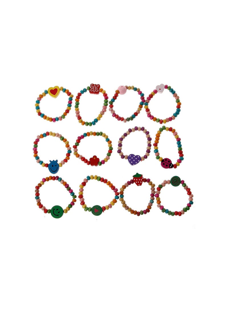 GGOOT 12Pcs Colourful Wooden Bracelets Little Girls Bracelets Kit Kids Fashion Jewelry - Image 1
