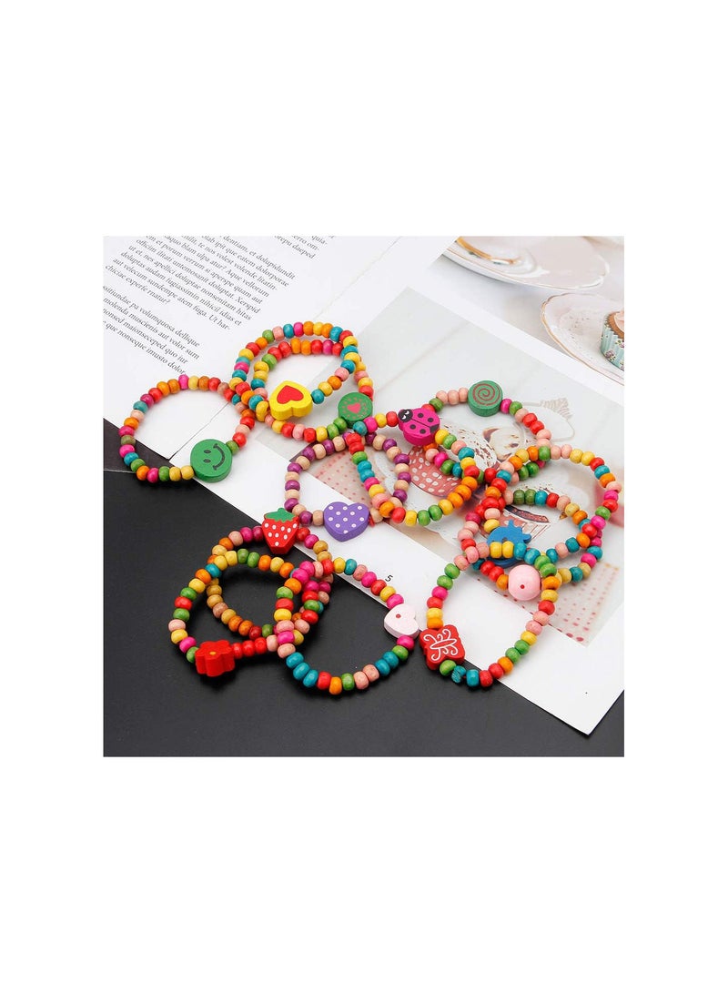 GGOOT 12Pcs Colourful Wooden Bracelets Little Girls Bracelets Kit Kids Fashion Jewelry - Image 3