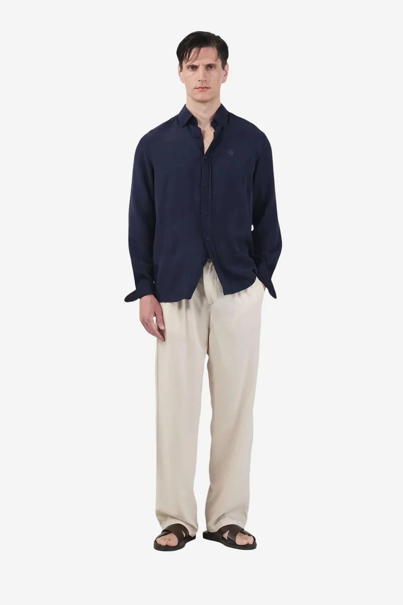 Giesto Navy Blue GIESTO Tencel Button-Up Shirt for Men | Best Price UAE
