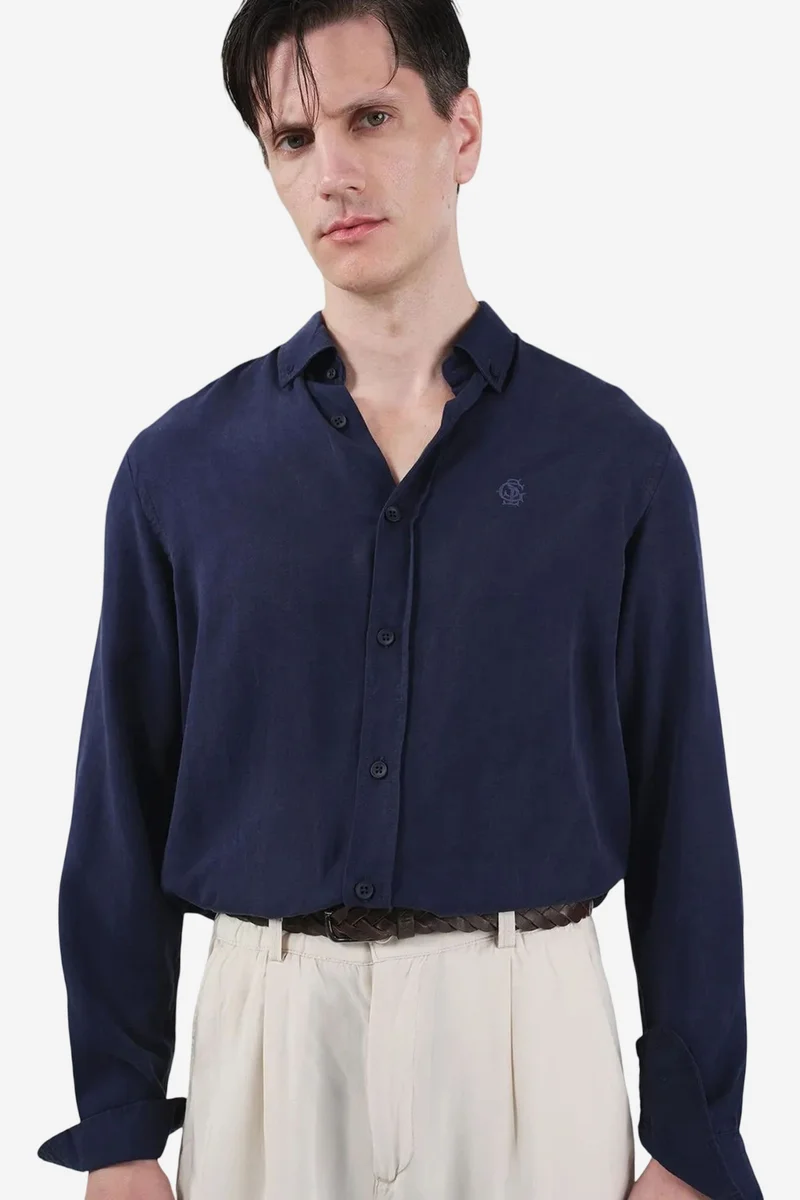 Giesto Navy Blue GIESTO Tencel Button-Up Shirt for Men | Best Price UAE