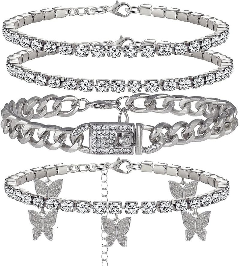 yfstyle Butterfly Ankle Bracelet for Women Rhinestone Anklets Bulk Adjustable Layered Beach Ankle Bracelet Braided Chain Anklet Charm Ankle Bracelet Jewerly Gift - Image 1