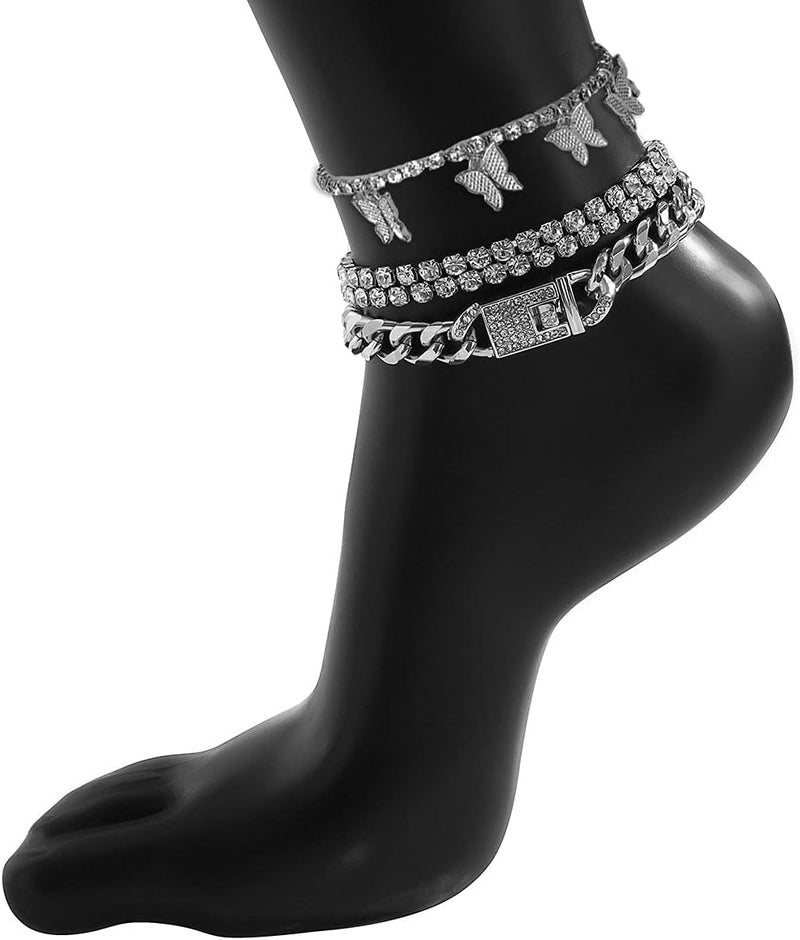 yfstyle Butterfly Ankle Bracelet for Women Rhinestone Anklets Bulk Adjustable Layered Beach Ankle Bracelet Braided Chain Anklet Charm Ankle Bracelet Jewerly Gift - Image 3