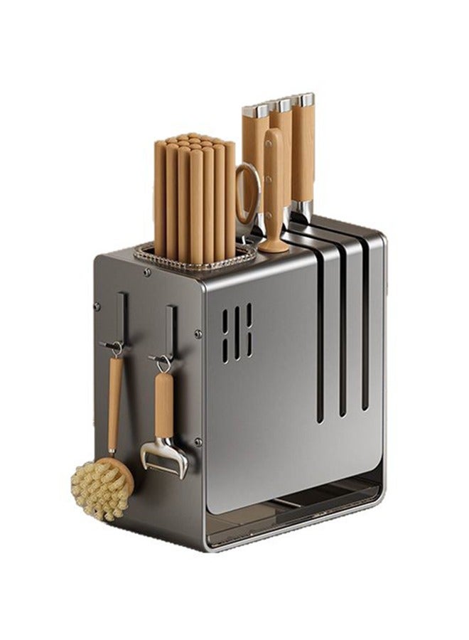 RollsTimi  Kitchen Storage Rack Wall-Mounted Knife Holder Rack with Hooks – Space-Saving Kitchen Organizer for Utensils Knives,Grey - Image 1