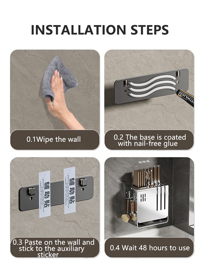 RollsTimi  Kitchen Storage Rack Wall-Mounted Knife Holder Rack with Hooks – Space-Saving Kitchen Organizer for Utensils Knives,Grey - Image 4