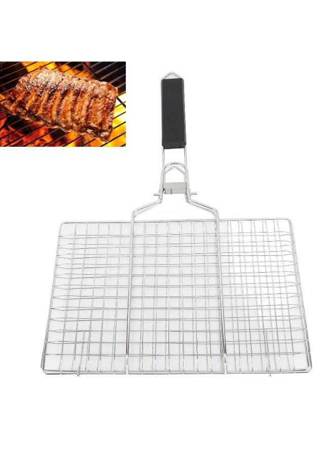 Stainless Steel Fish Grill Basket for Outdoor BBQ - Foldable Grilling Basket with Removable Handle and Fish Clip, 304 Stainless Steel Vegetable Shrimp Seafood Basket for Camping and Picnics - Image 3