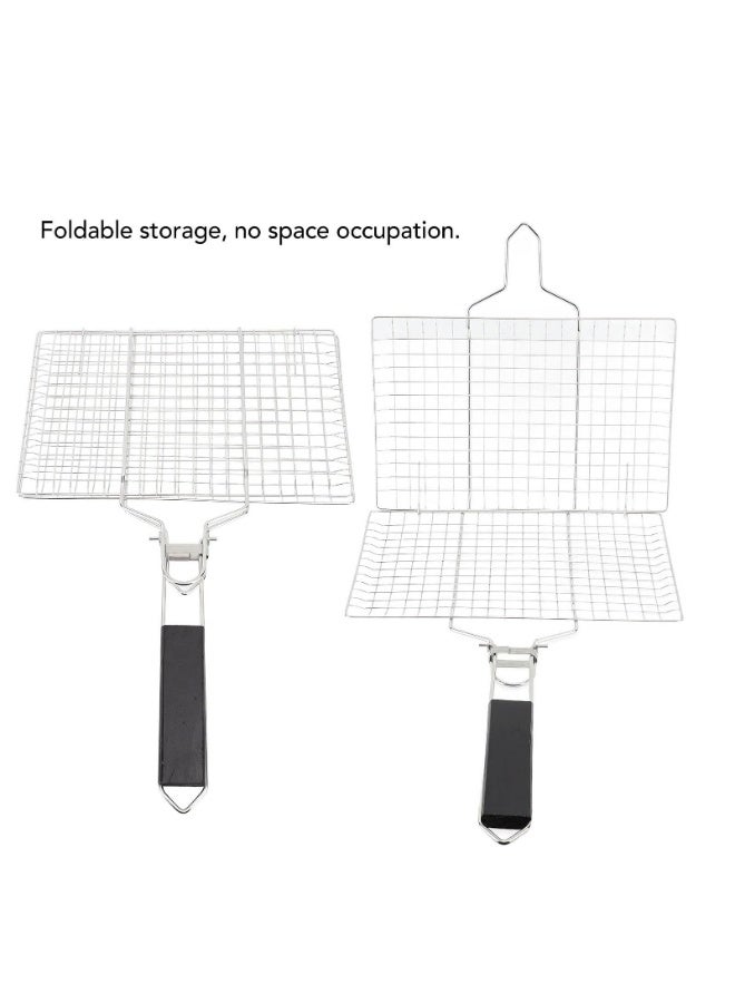 Stainless Steel Fish Grill Basket for Outdoor BBQ - Foldable Grilling Basket with Removable Handle and Fish Clip, 304 Stainless Steel Vegetable Shrimp Seafood Basket for Camping and Picnics - Image 4