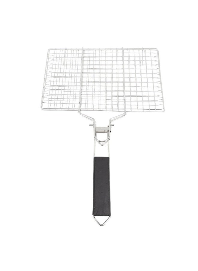 Stainless Steel Fish Grill Basket for Outdoor BBQ - Foldable Grilling Basket with Removable Handle and Fish Clip, 304 Stainless Steel Vegetable Shrimp Seafood Basket for Camping and Picnics - Image 1