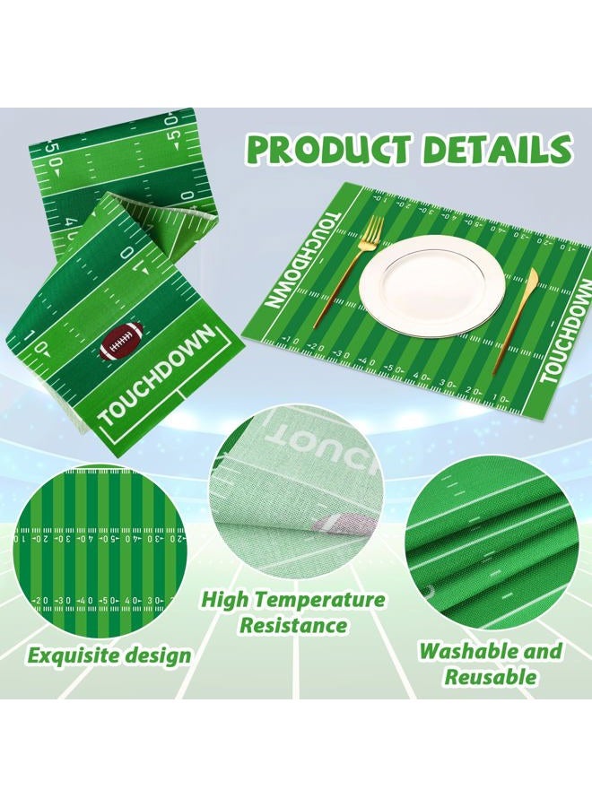 OBUSATT 7Pcs Football Party Decorations Green Touchdown Placemats and Table Runner Sport Football Grass Dining Table Placemats Football Field Table Runner Party Decor for Game Days Seasonal Home Kitchen - Image 3