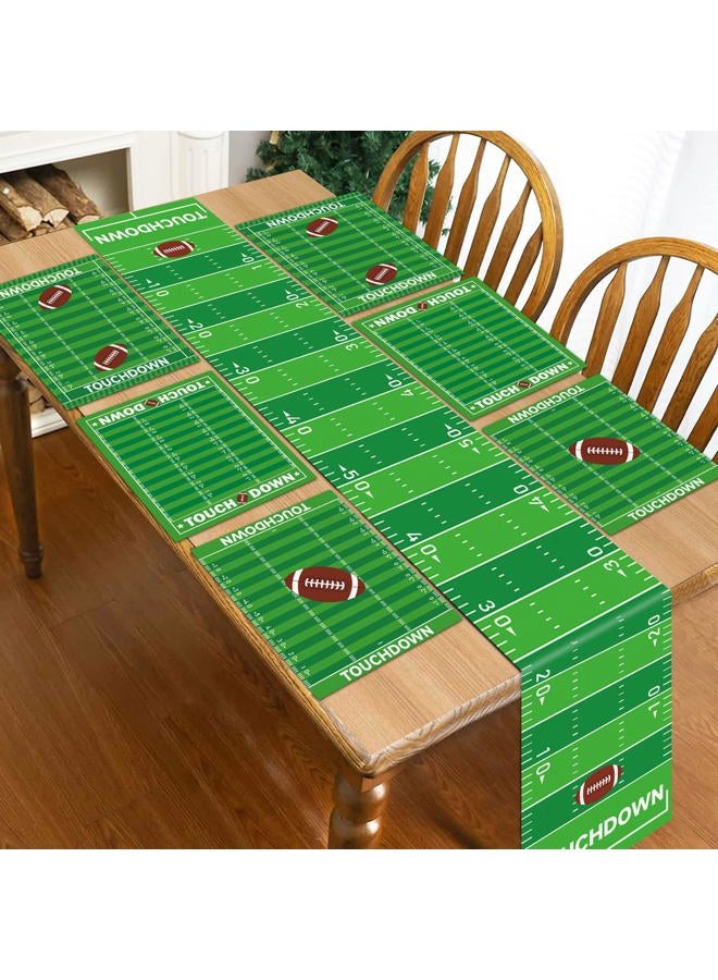 OBUSATT 7Pcs Football Party Decorations Green Touchdown Placemats and Table Runner Sport Football Grass Dining Table Placemats Football Field Table Runner Party Decor for Game Days Seasonal Home Kitchen - Image 1