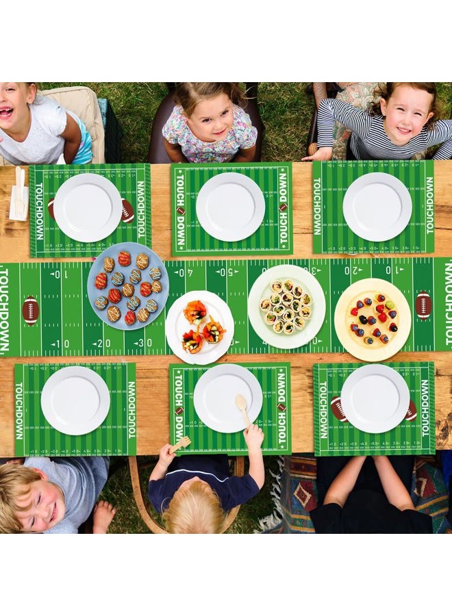 OBUSATT 7Pcs Football Party Decorations Green Touchdown Placemats and Table Runner Sport Football Grass Dining Table Placemats Football Field Table Runner Party Decor for Game Days Seasonal Home Kitchen - Image 5