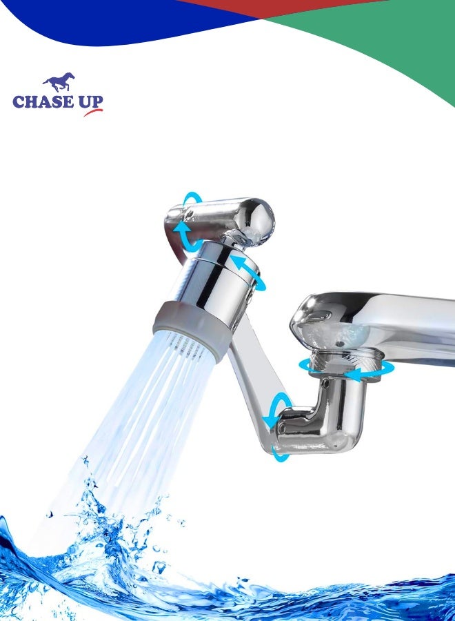 Chase Up 1080 DEGREE Swivel Faucet Extender Universal Sink Water Aerator 2 Mode Splash Filter Extension, Silver - Image 1