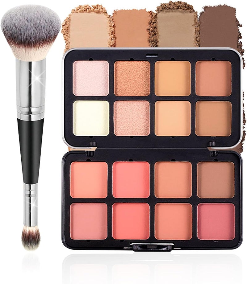 Joyeee Blush Contour Highlighter Makeup Palette with Brush 16colors Blush Bronzer Powder Professional Make up Gifts Kit Long Lasting Facial Makeup for Women Girls Beauty Cosmetic Sets