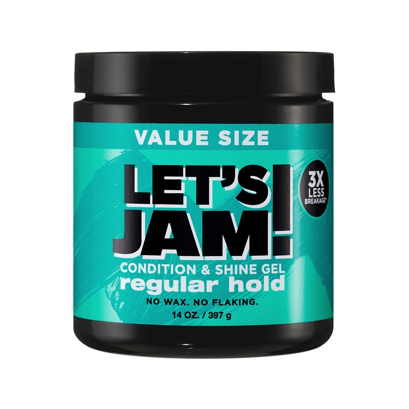 SoftSheen-Carson Let's Jam! Shining and Conditioning Hair Gel by Dark and Lovely, Regular Hold, All Hair Types, Styling Gel Great for Braiding, Twisting & Smooth Edges, Extra Hold, 14 oz
