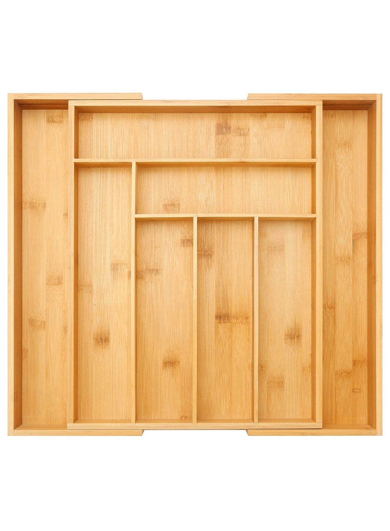 Blythornix Kitchen Cutlery Tray Bamboo, Silverware Drawer Organizer Utensil Trays, Kitchen Container and Storage Expandable Flatware Holder 6-8 Compartments 43 x 32 cm - Image 1