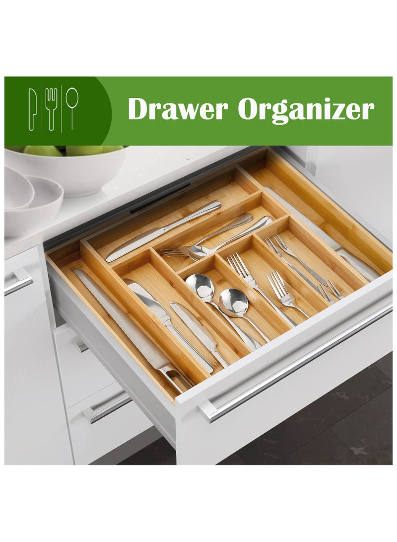 Blythornix Kitchen Cutlery Tray Bamboo, Silverware Drawer Organizer Utensil Trays, Kitchen Container and Storage Expandable Flatware Holder 6-8 Compartments 43 x 32 cm - Image 2