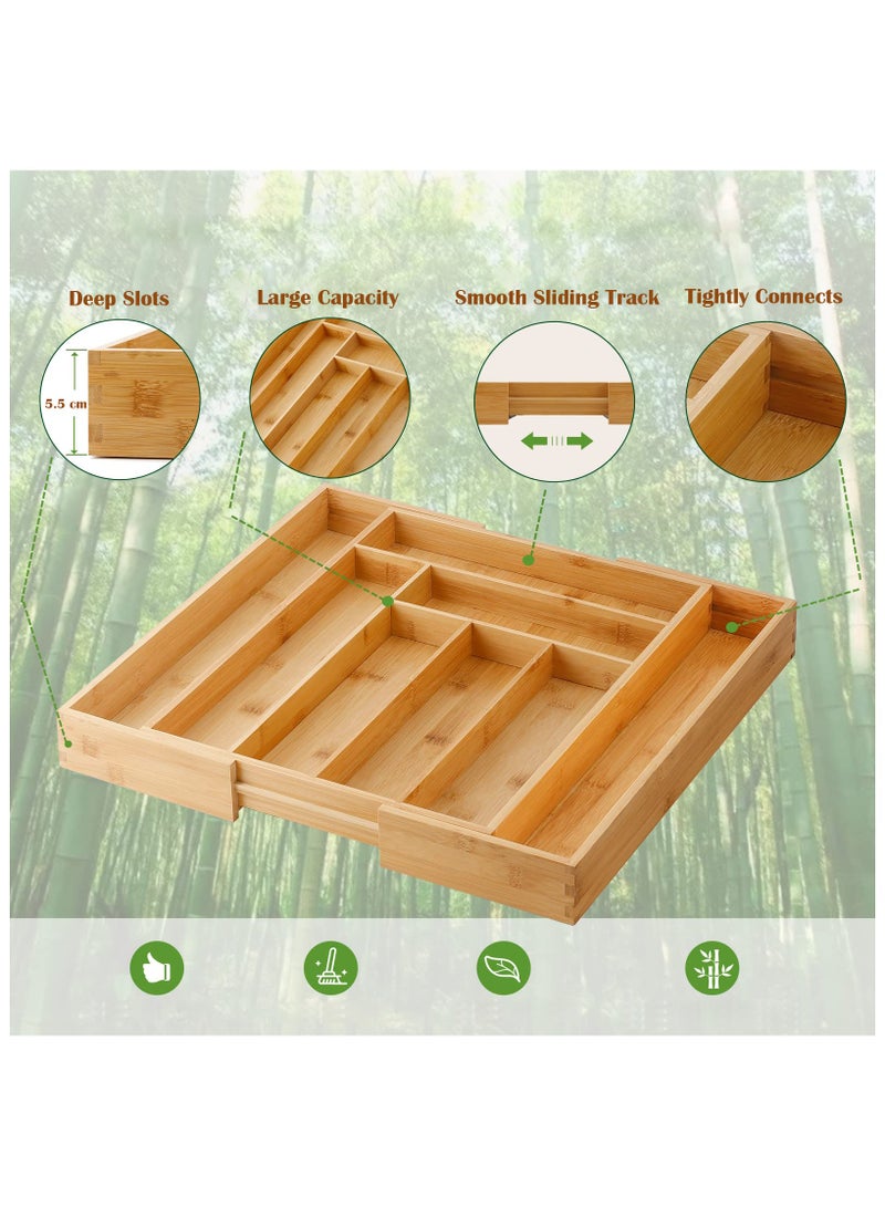 Blythornix Kitchen Cutlery Tray Bamboo, Silverware Drawer Organizer Utensil Trays, Kitchen Container and Storage Expandable Flatware Holder 6-8 Compartments 43 x 32 cm - Image 5