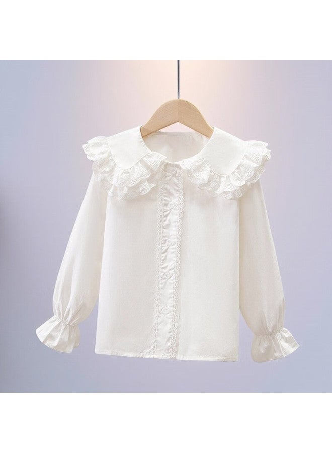 Luobobeibei Girls' Doll Collar Long Sleeve Shirt Autumn School Style White 150 - Image 4