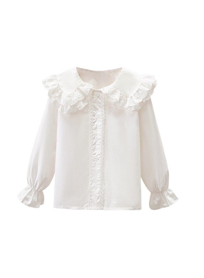 Luobobeibei Girls' Doll Collar Long Sleeve Shirt Autumn School Style White 150 - Image 5