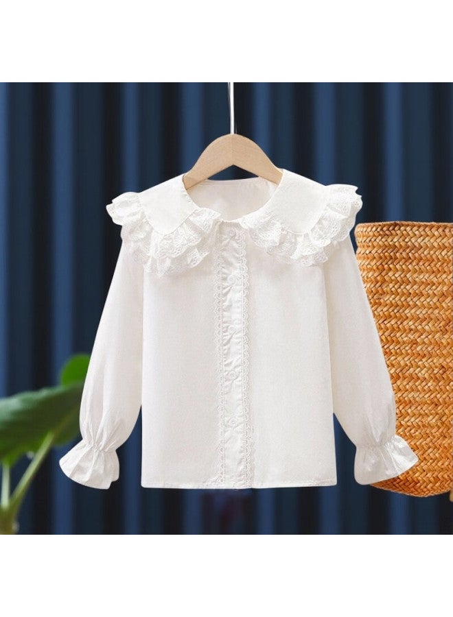 Luobobeibei Girls' Doll Collar Long Sleeve Shirt Autumn School Style White 150 - Image 3