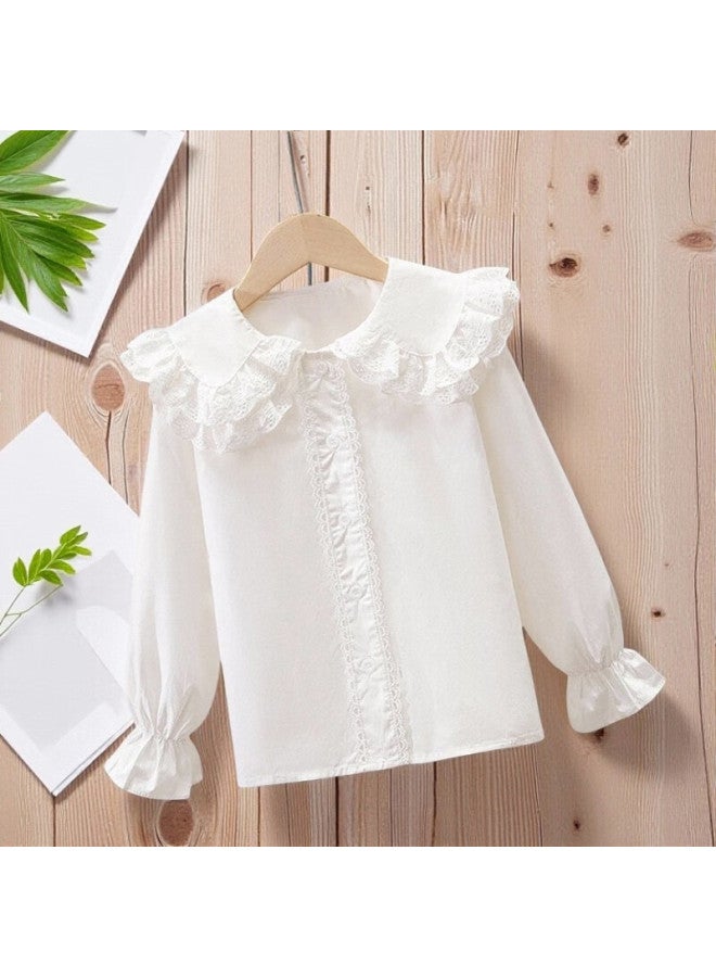 Luobobeibei Girls' Doll Collar Long Sleeve Shirt Autumn School Style White 150 - Image 2