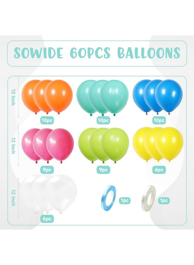 Sowide Pool Party Balloons, 60pcs 12 Inch Blue Green Orange Yellow Hot Pink Teal Clear Balloons for Kids Sea Life Theme Birthday Pool Beach Theme Party Decorations - Image 2