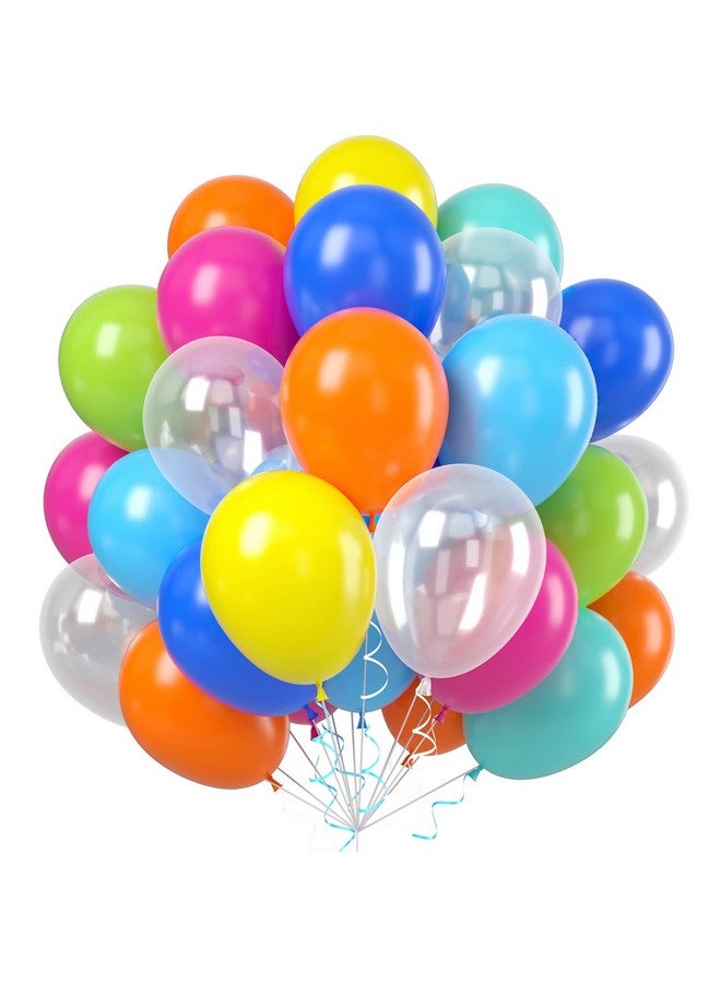Sowide Pool Party Balloons, 60pcs 12 Inch Blue Green Orange Yellow Hot Pink Teal Clear Balloons for Kids Sea Life Theme Birthday Pool Beach Theme Party Decorations - Image 1