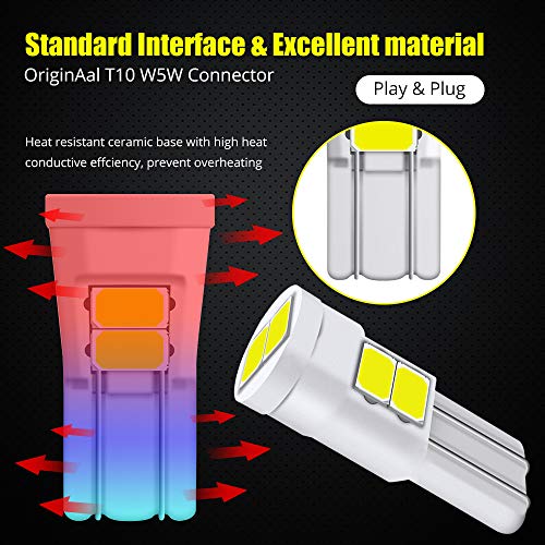 YEERON Interior Exterior Lighting Ceramics T10 LED Light Super Bright 6x5630SMD Chips 168 194 2825 W5W LED Bulbs for Side Marker Door Wedge lights,White 6000K.10-Pack. - Image 4