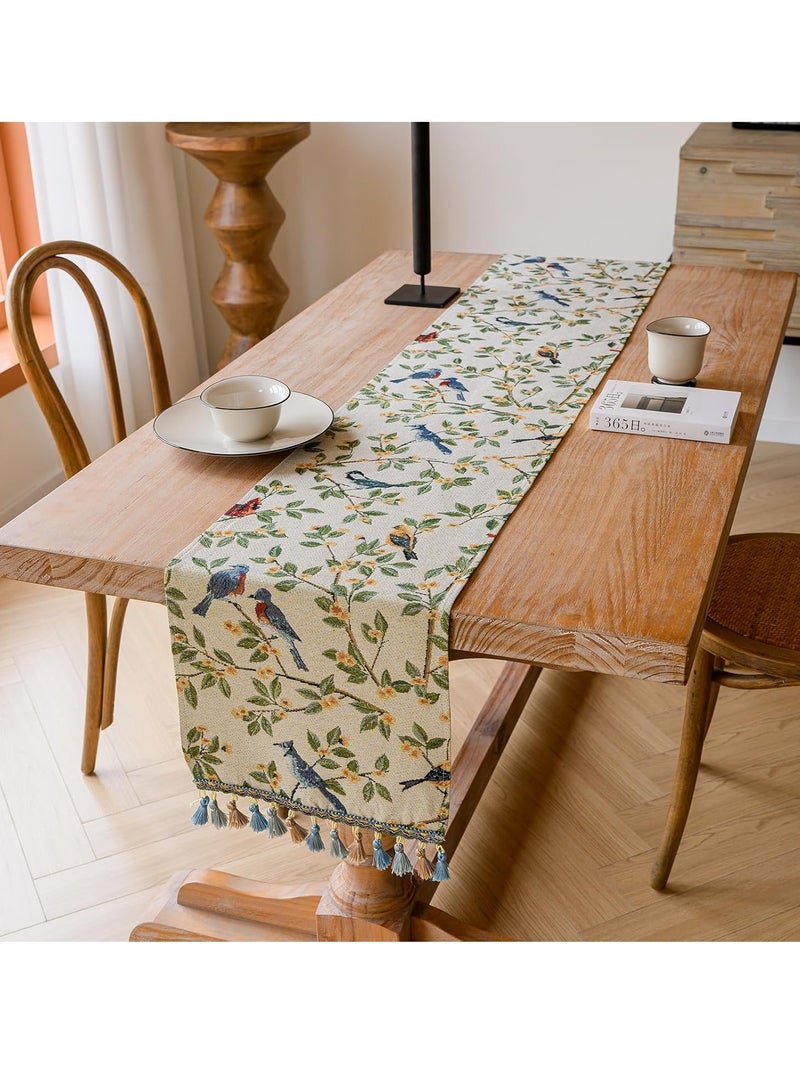 Table Runner for Home Decor with Colorful Tassels Long Farmhouse Country Table Runner for Boho Dining Bedroom Decor Rustic Bridal Shower - Image 2