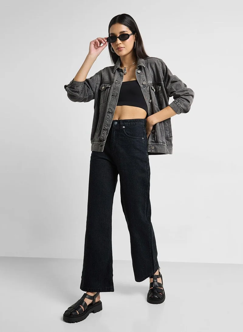 Ginger Black Mid Rise Wide Leg Jeans for Women | Best Price UAE