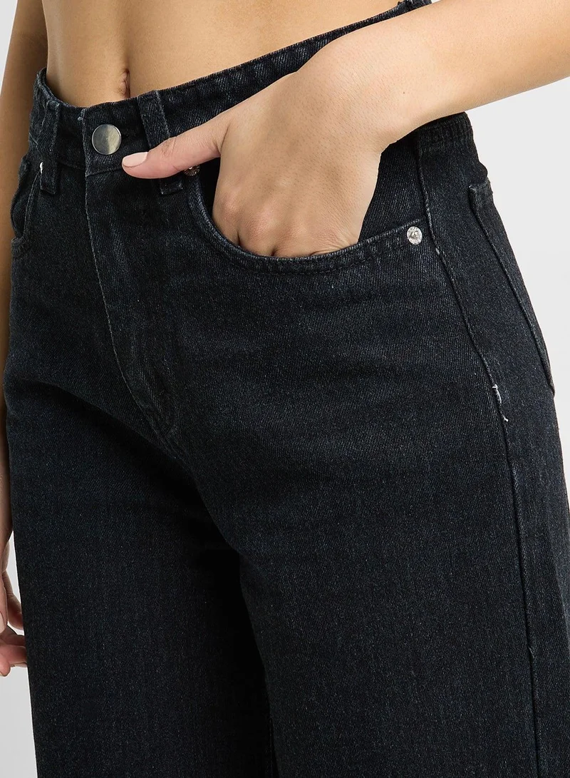 Ginger Black Mid Rise Wide Leg Jeans for Women | Best Price UAE