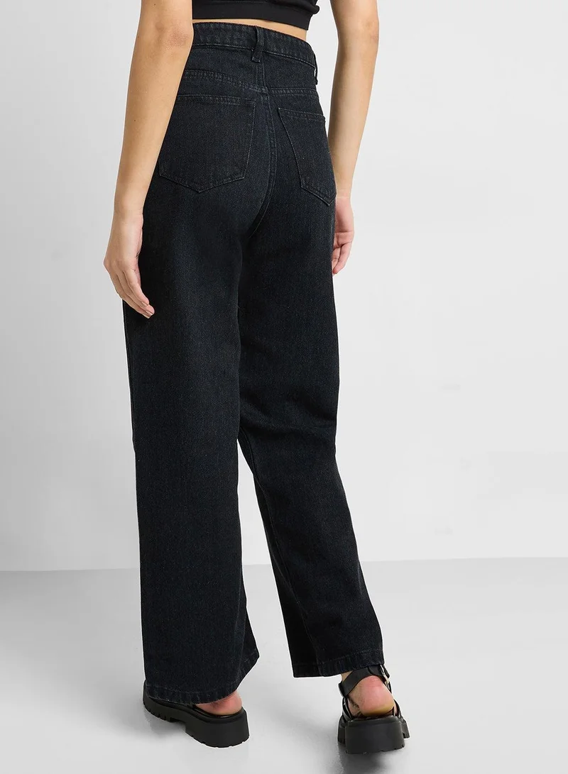Ginger Black Mid Rise Wide Leg Jeans for Women | Best Price UAE