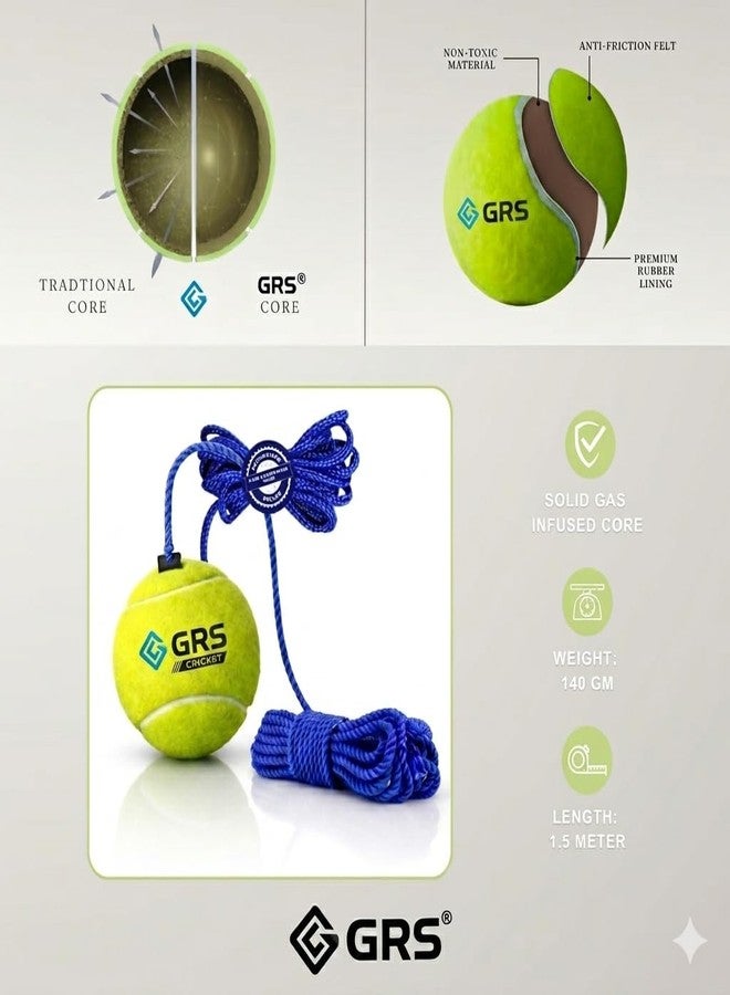 Grès Cotton Hanging Tennis Ball for Kids | Cricket Hanging Ball for Practice | Easy to Hang & Ideal for Indoor and Outdoor Batting and Heavy Training | with Carry Pouch (Pack of 1), Green - Image 2