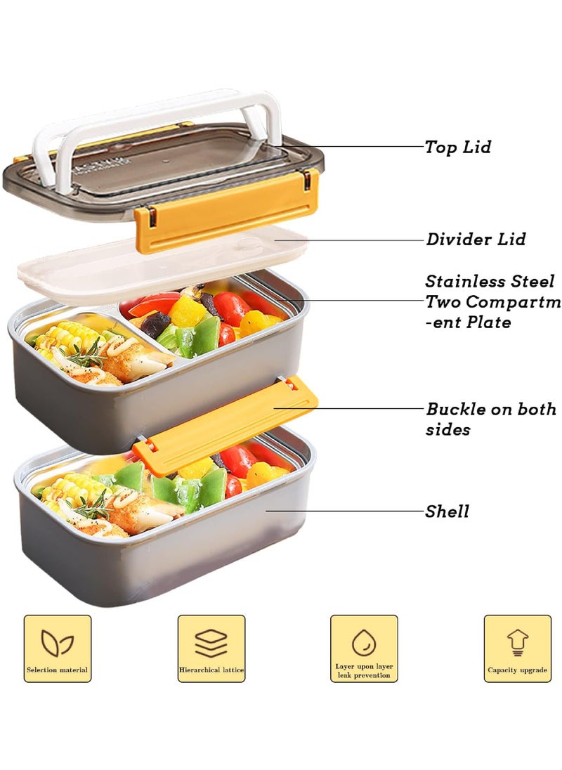 Rock Pow Stainless Steel Lunch Box - Insulated Bento Box Multifunctional Containers Food Containers with 2 Compartments,Tableware, Nylon insulation bag (1.6L Grey)  - Image 3